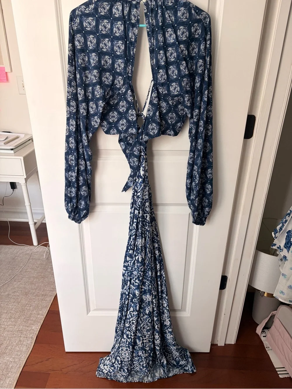 NWT Abercrombie & Fitch Navy White Tie-Front Maxi Dress Small Tall